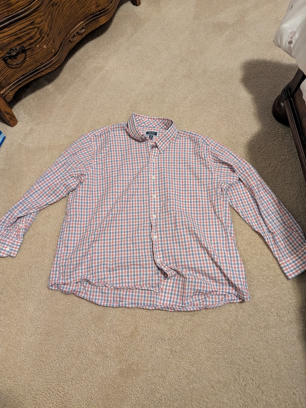Club Room Men's Pink and Light Blue Check Button-Down Shirt